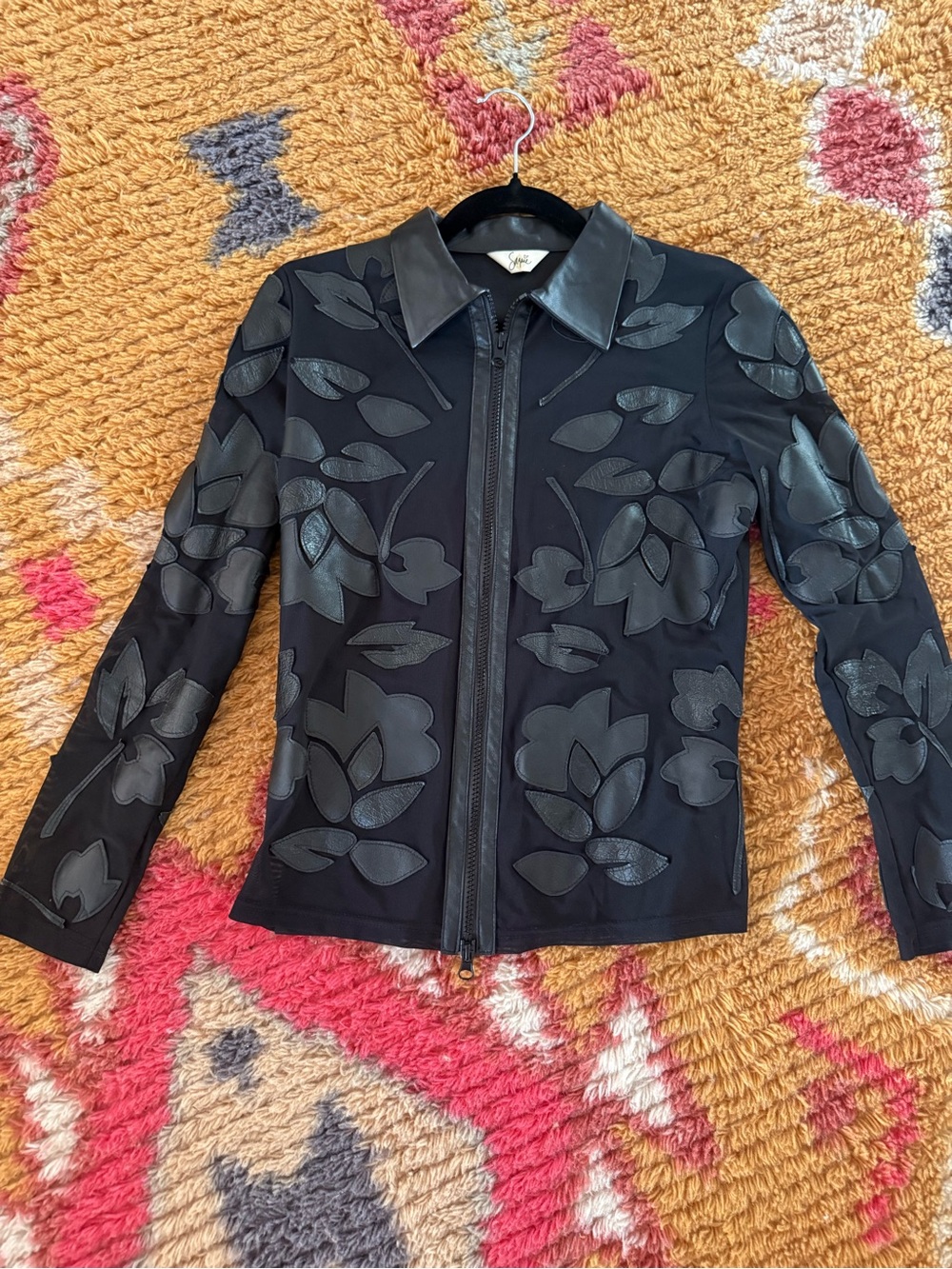 Vintage leather sagaie mesh double zipper long sleeve shirt